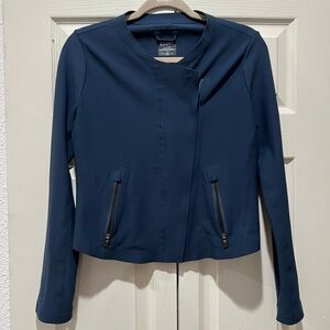 Athleta Women's Stellar Cropped Moto Jacket Asymmetrical Zip Navy XS